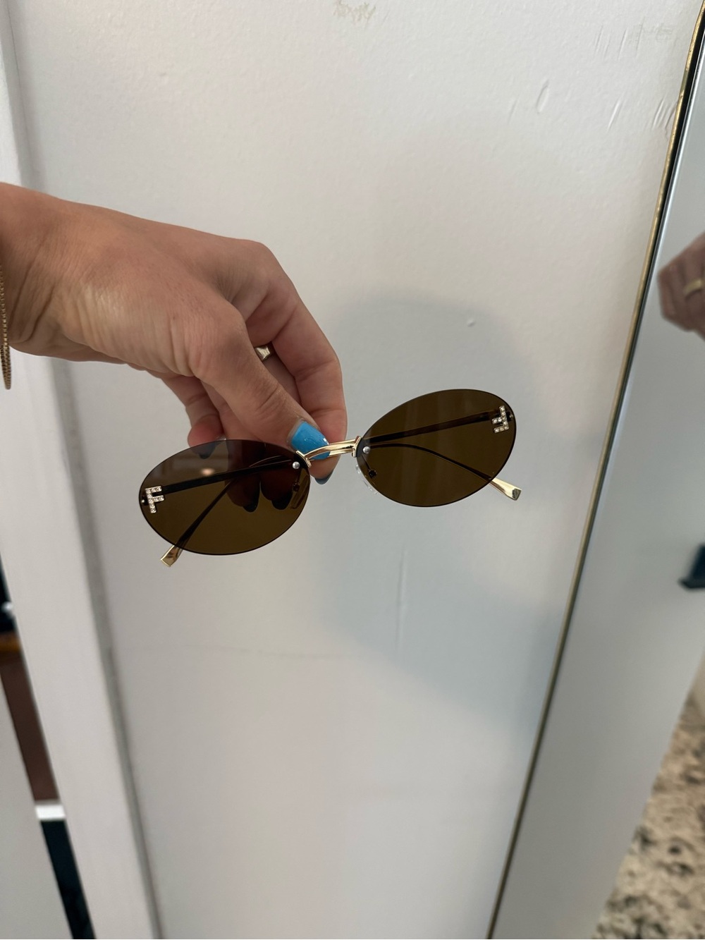 Gold Frame Brown Lens Women's Oval Sunglasses